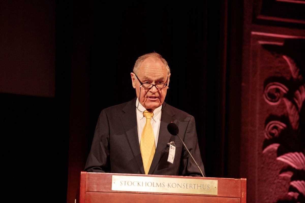Член правления фонда Сторча Михаил Сульман на церемонии вручения премии Льву Шлосбергу, Стокгольм, Швеция, 8 мая 2023 года.