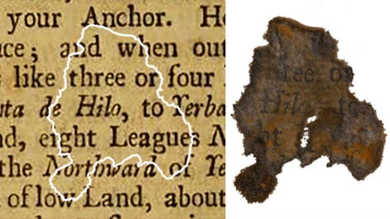 Musthabeme laeva kahurist leitud fragment ja tekst, kust see pärit on