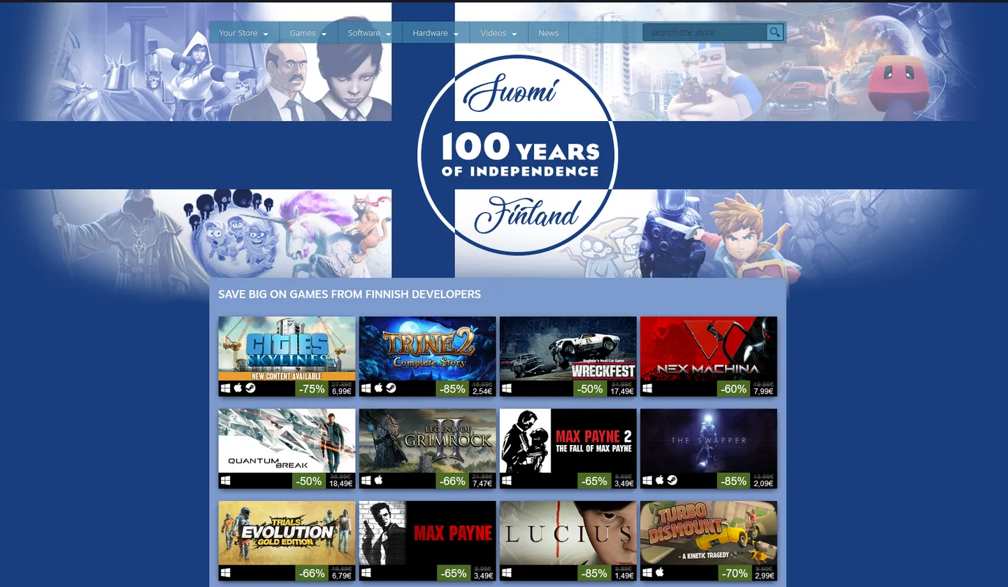 Steam veebipoes pakutav allahindlus Soome juubeli puhul.