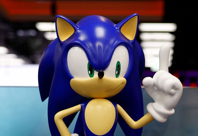 A model of Sega character 'Sonic the Hedgehog' is pictured at its headquarters in Tokyo, Japan, February 16, 2022. Picture taken on February 16, 2022. REUTERS/Kim Kyung-Hoon