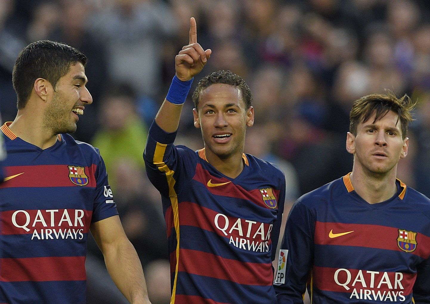 FC Barcelona ründestaarid Luis Suarez (vasakult), Neymar ja Lionel Messi.