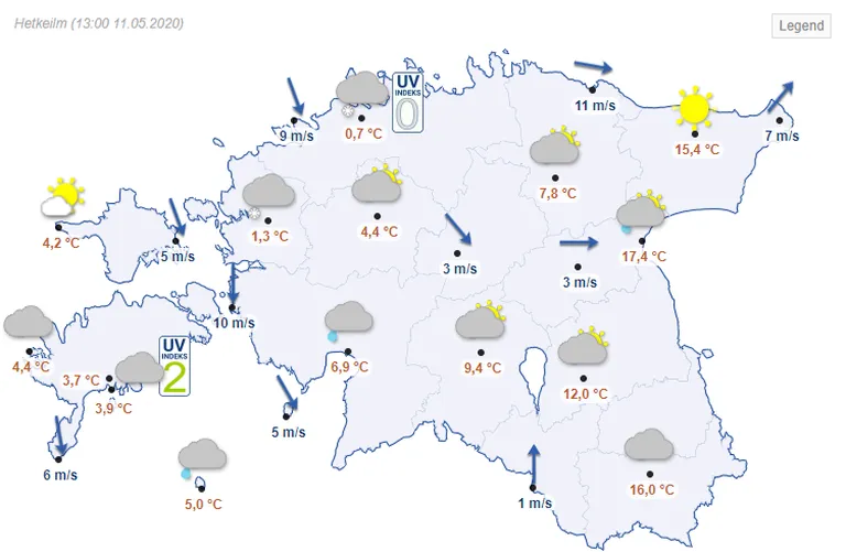 Ilm Eestis kella 13.00 seisuga.