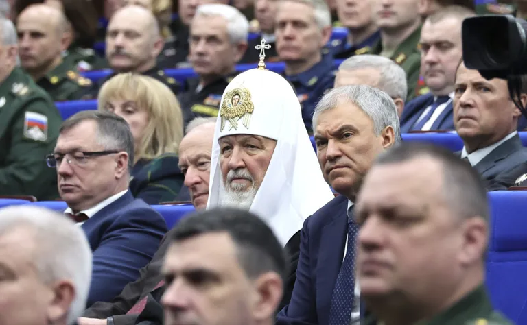 Патриарх Кирилл (Гундяев) на расширенном заседании коллегии Минобороны 19 декабря 2023.