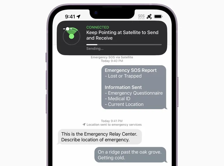 Kuna side on ühepoolne (telefonist satelliidi suunas), siis küsib iPhone enne olenevalt hädaolukorrast mõned vajalikud küsimused, et saaks kogu info korraga päästeteenistustele ära saata.