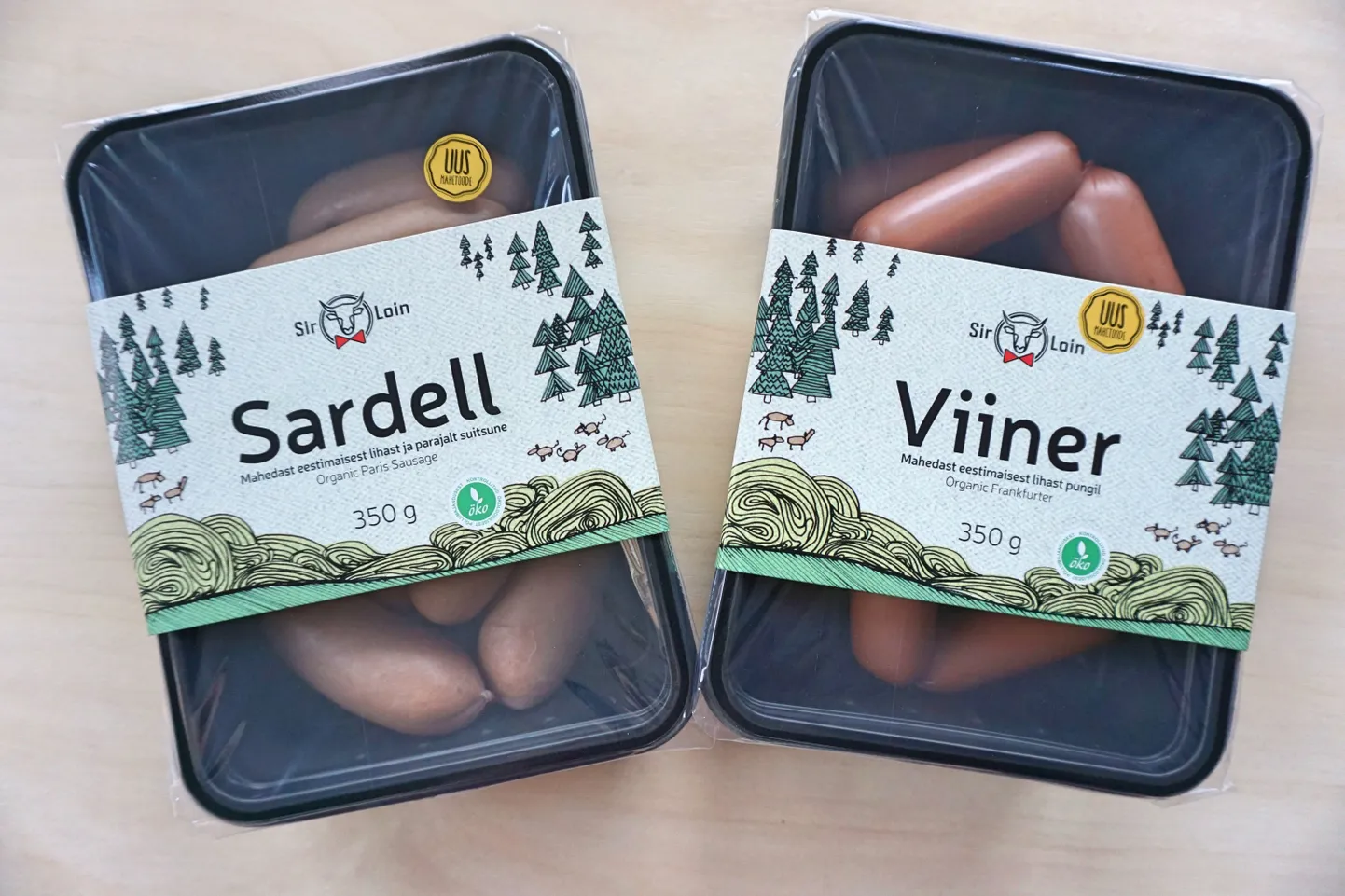 SirLoin müüb mahelihast valmistatud viinereid ja sardelle 350grammistes karpides.