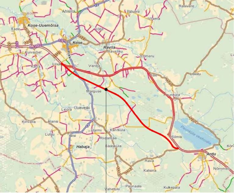 Uus teelõik on märgitud punase joonega. See lühendab Tallinna–Tartu–Võru–Luhamaa maanteed 5,3 kilomeetri võrra.