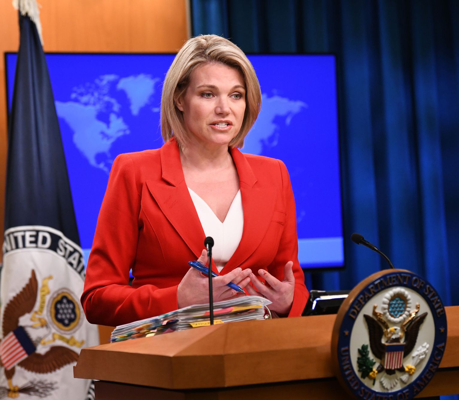 USA välisministeeriumi pressiesindaja Heather Nauert 2. oktoobril välisministeeriumi pressibriifingul.