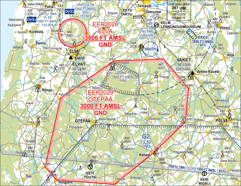 Aeronavigatsioonikaart Rally Estonia piirkonnas.
