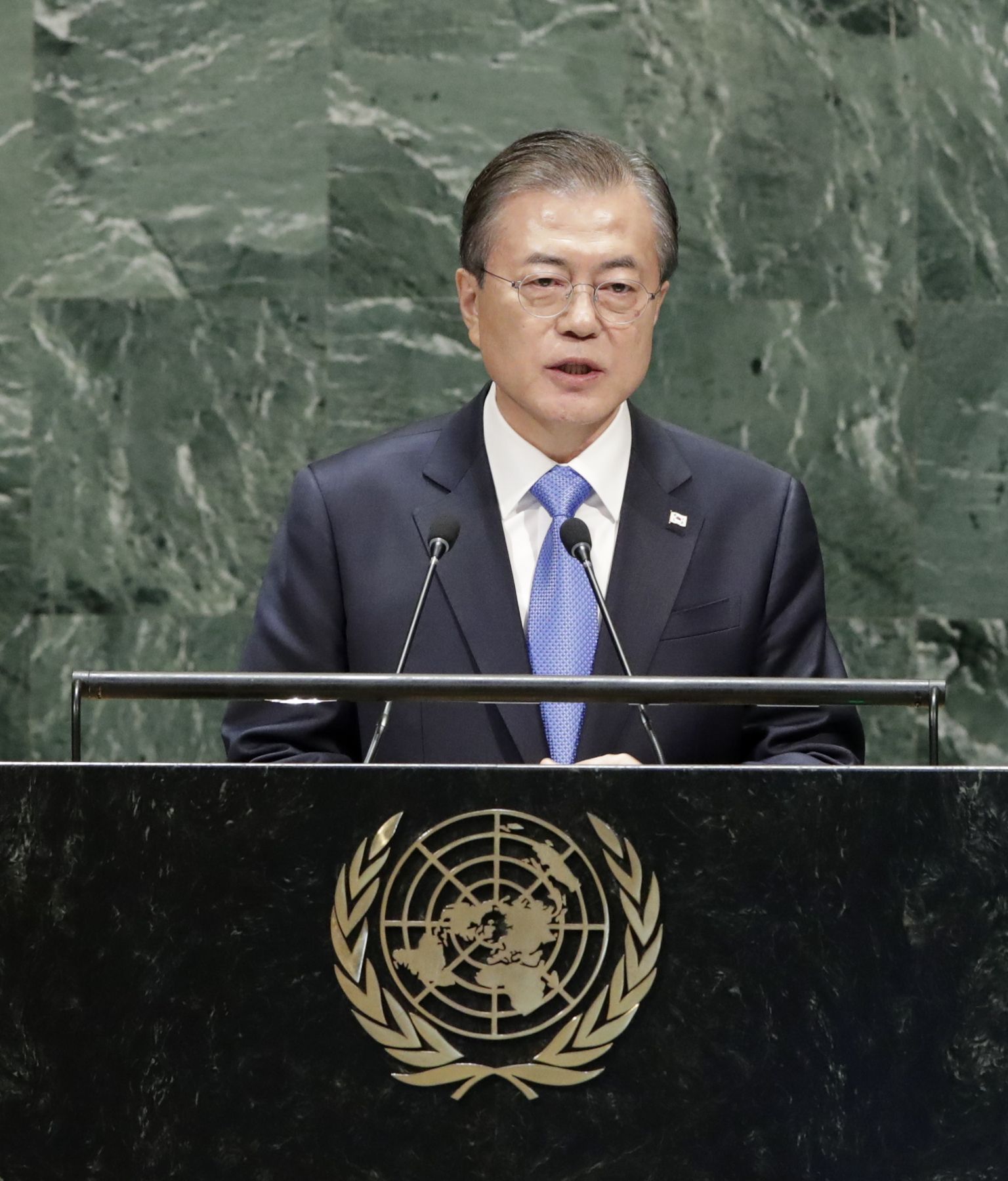 Lõuna-Korea president Moon Jae-in teisipäeval New Yorgis ÜRO Peaassambleel kõnet pidamas.