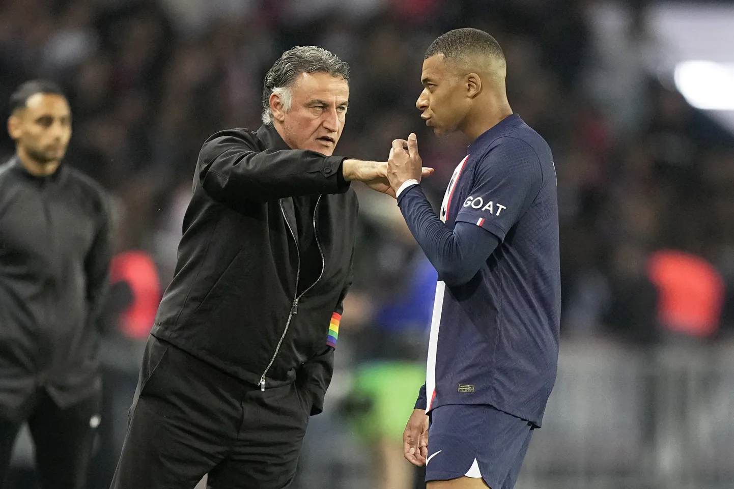 PSG peatreener Christophe Galtier (vasakul) ja klubi tähtründaja Kylian Mbappe.