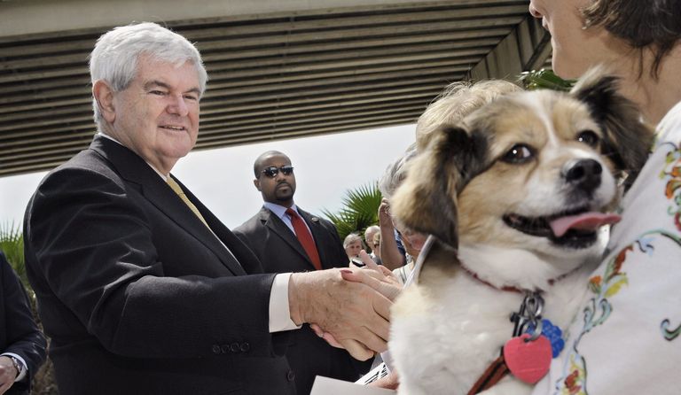 Newt Gingrich 2012. aasta presidendivalimiste kampaania ajal toetaja kätt surumas / Scanpix