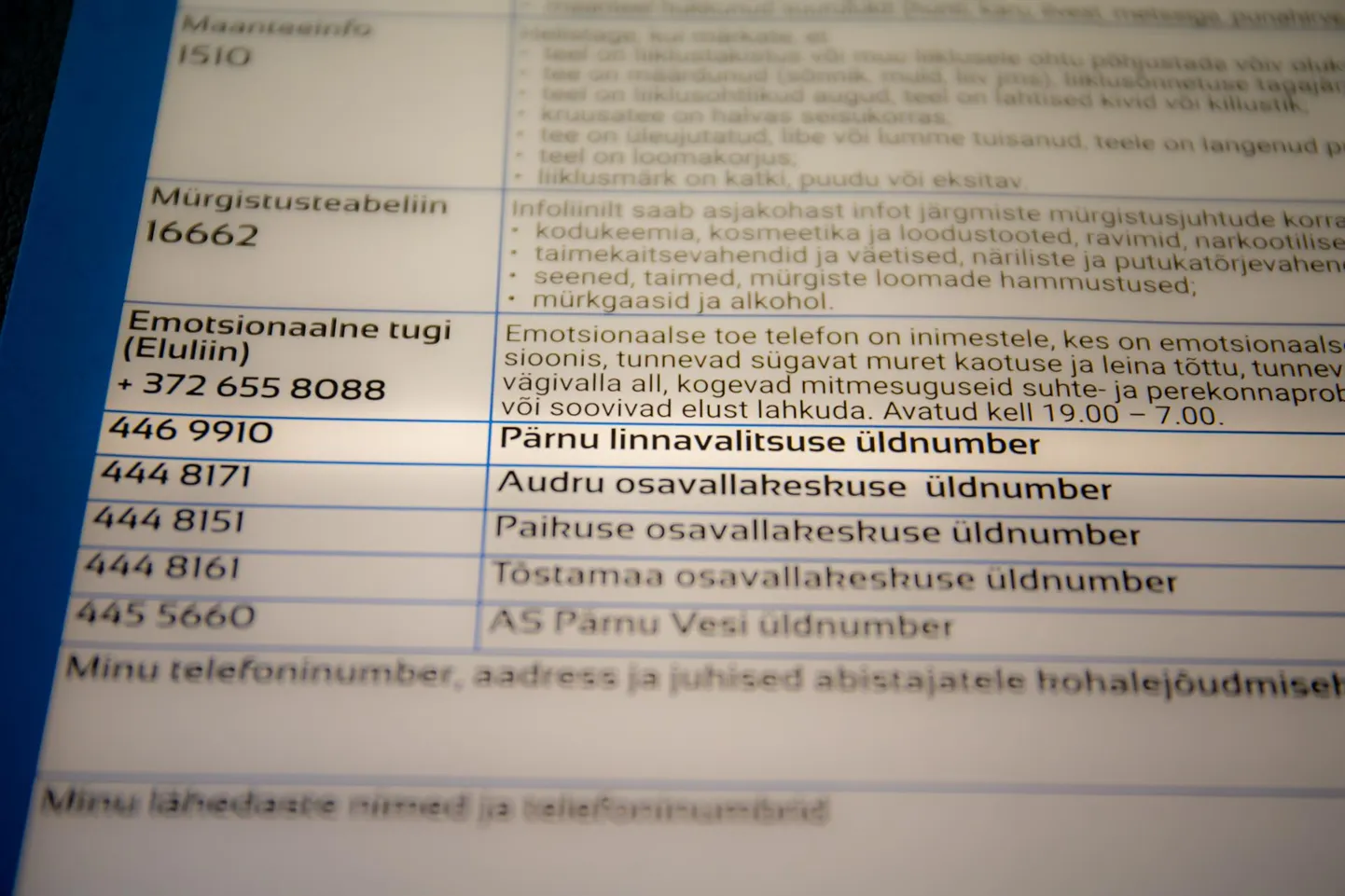 Trükises kirjas olev Pärnu linnavalitsuse telefoninumber on Kihnu vallavalitsuse oma, linnavalitsuse infolaua õige number on 444 8200.