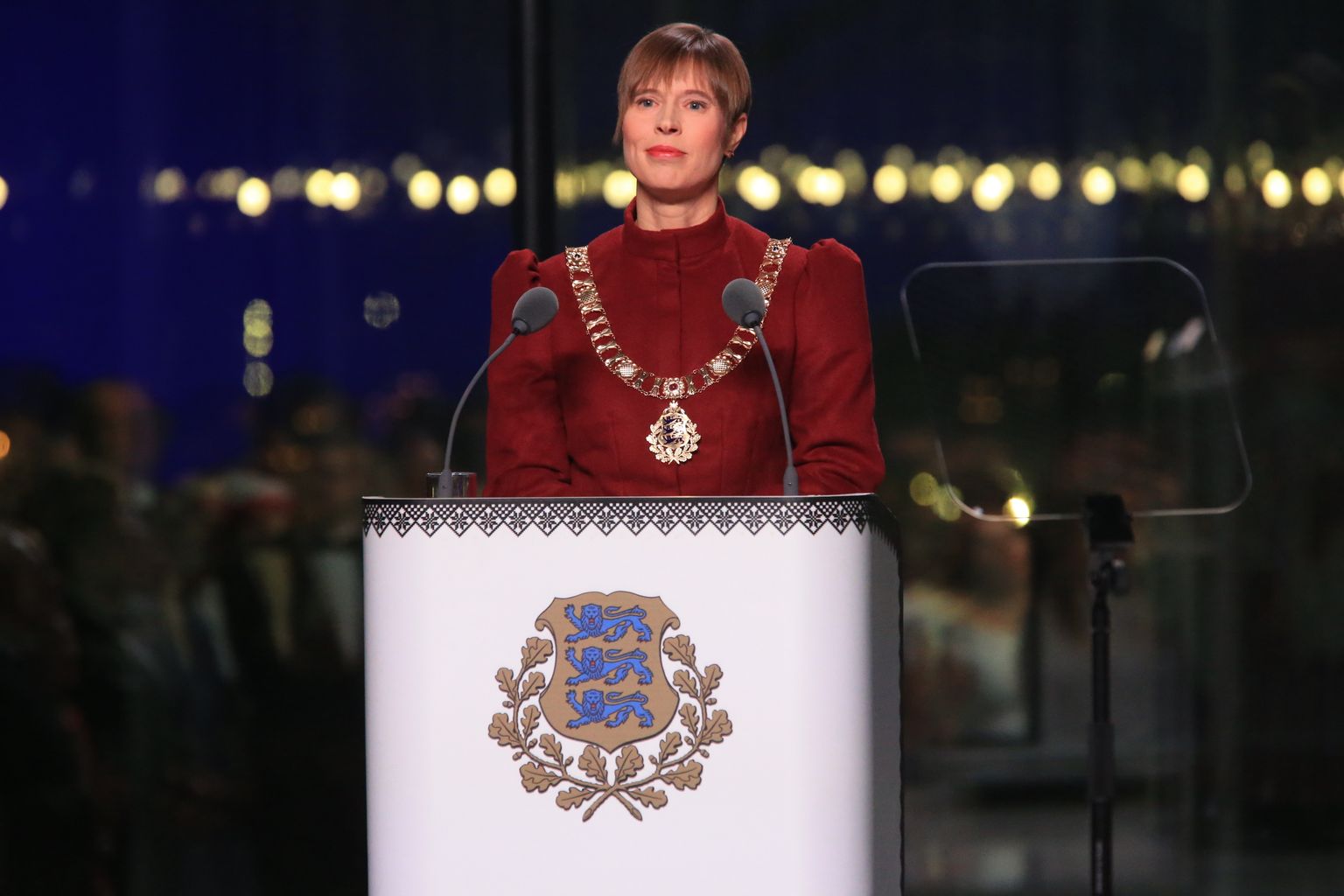 President Kersti Kaljulaid Eesti Rahva Muuseumis Tartus vabariigi aastapäeva kõnet pidamas.