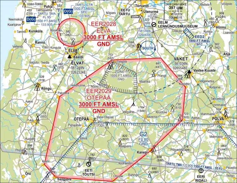 Aeronavigatsioonikaart Rally Estonia piirkonnas.