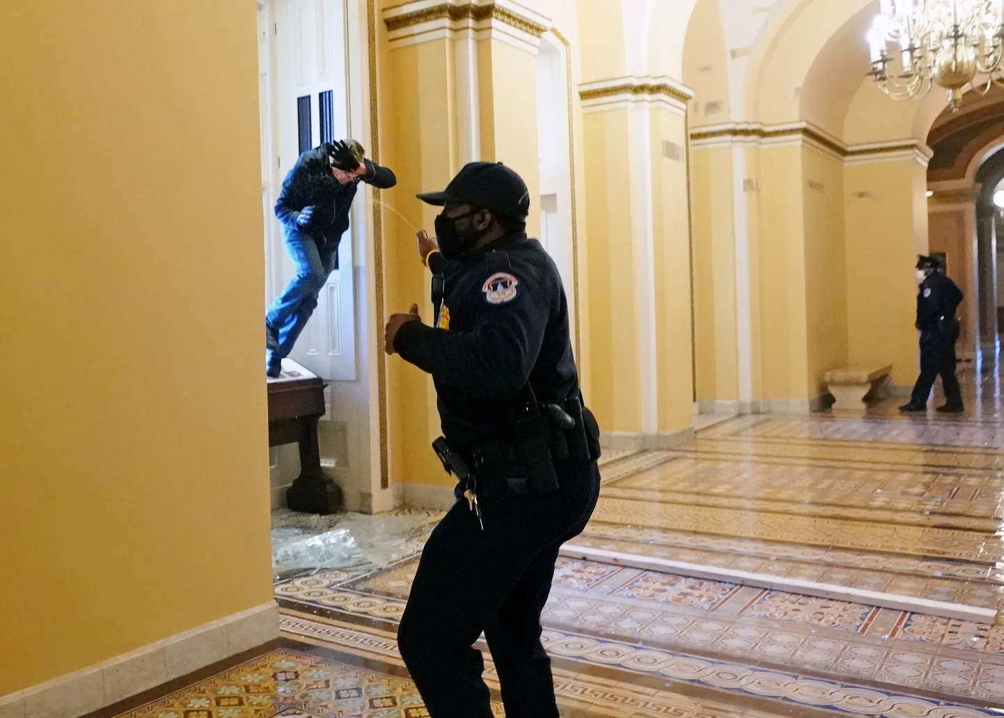 Korrakaitsja kasutab kongressihoonesse tungija vastu pisargaasi.
