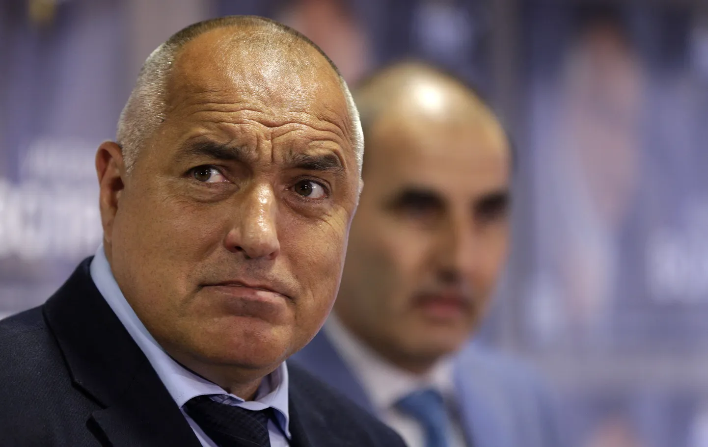 Bulgaaria suurima partei juht Boiko Borisovi hapu ilme tänasel pressikonverentsil Sofias.