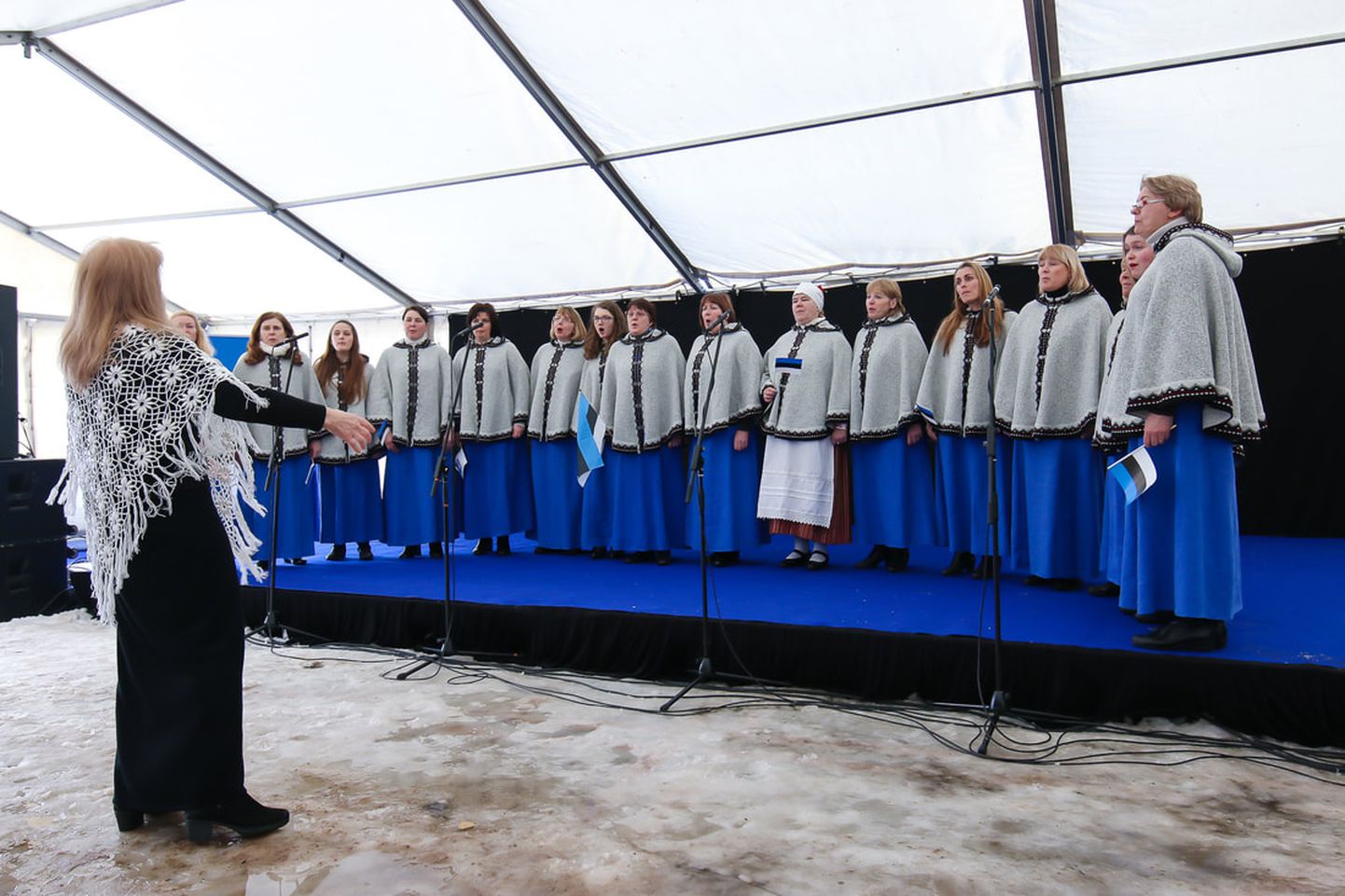 Tõrva kammernaiskoor astus üles ka Eesti Vabariigi 100. sünnipäeva pidustustel 24. veebruaril oma kodulinnas.