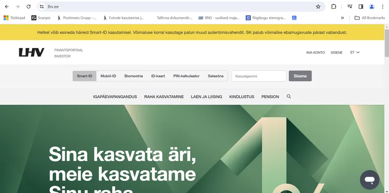 Kuvatõmmis LHV kodulehel.