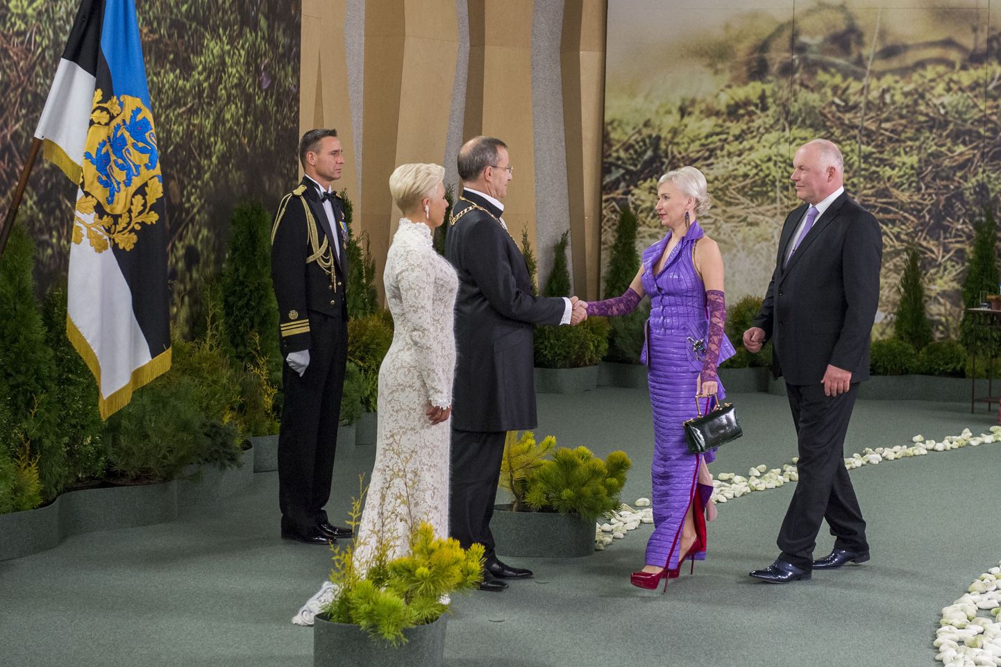 Presidendi vastuvõtu kätlemistseremoonia. Euroopa Parlamendi saadik Kristiina Ojuland ja Raimo Kägu.