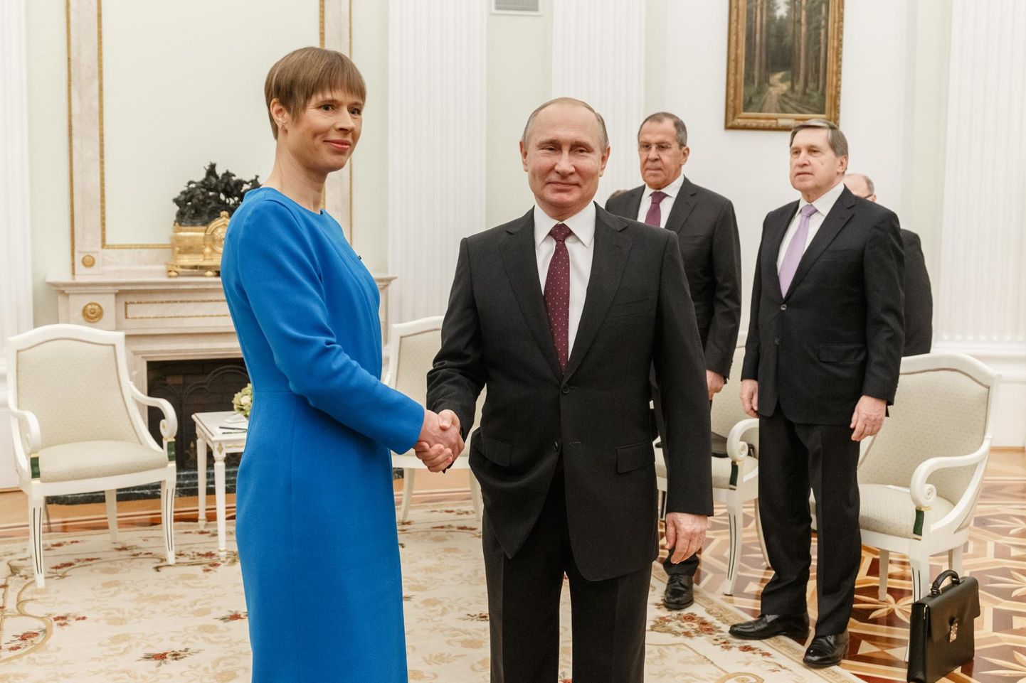 President Kersti Kaljulaid kohtumas 2019. aasta aprillis Kremlis Vladimir Putiniga. FOTO: Konstantin Sednev