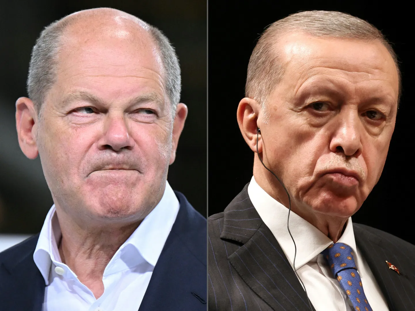 Pingelised suhted: Saksa kantsler Olaf Scholz võõrustab reedel Türgi riigipead Recep Tayyip Erdoğani. Kollaaž.