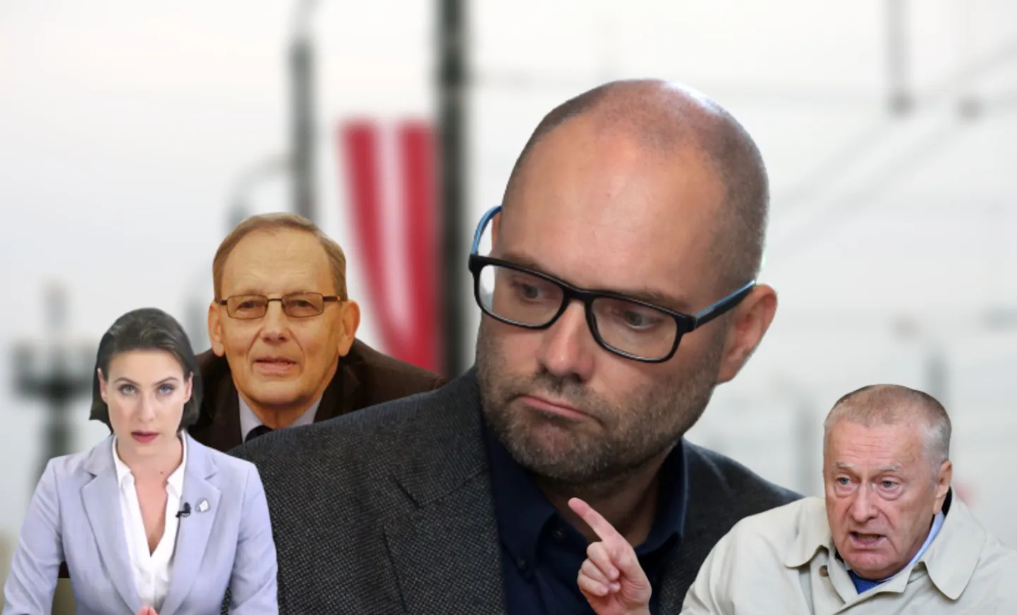 Ведущая программы "Лучше знать" Анна Васильева, депутат Сейма Александр Кирштейнс, председатель NEPLP Ивар Аболиньш, российский политик Владимир Жириновский.