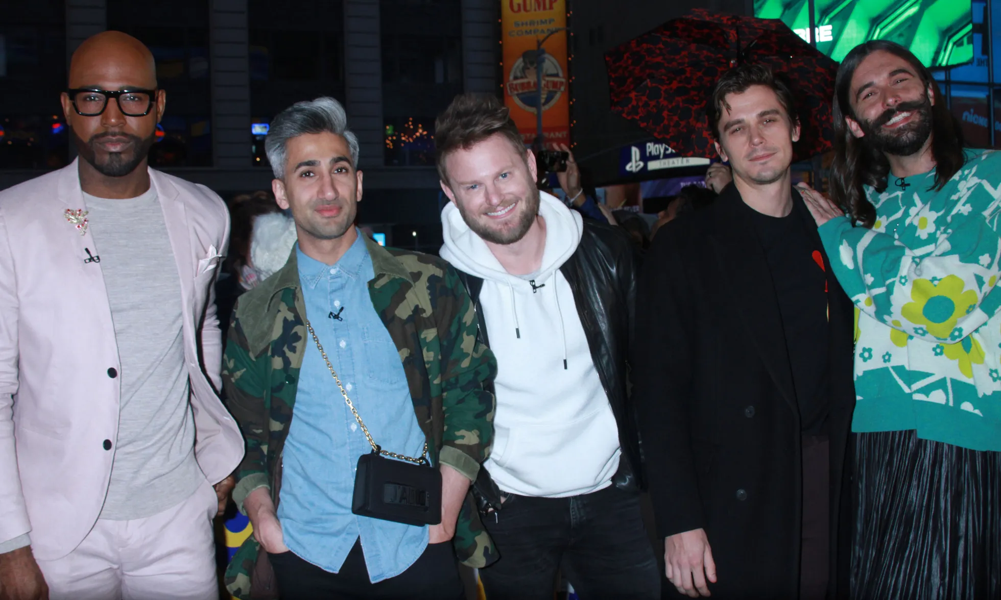 Sarja «Queer Eye» saatejuhid Karamo Brown, Tan France, Bobby Berk, Antoni Porowski and Jonathan Van Ness saabumas hommikusaate «Good Morning America» võtetele, et rääkida sarja uuest hooajast, 21. märtsil 2019.