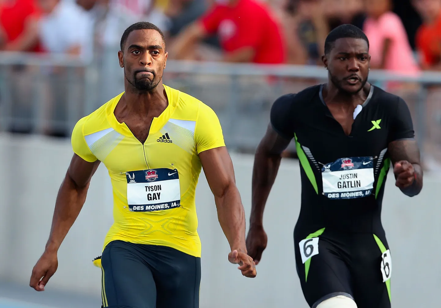 Tyson Gay (vasakul) ja Justin Gatlin.