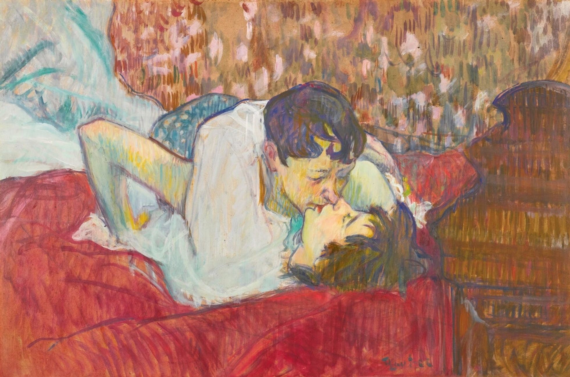 Anrī de Tulūza-Lotreka glezna "Gultā: skūpsts".