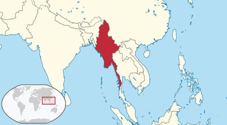 Myanmar on kaardil punasega