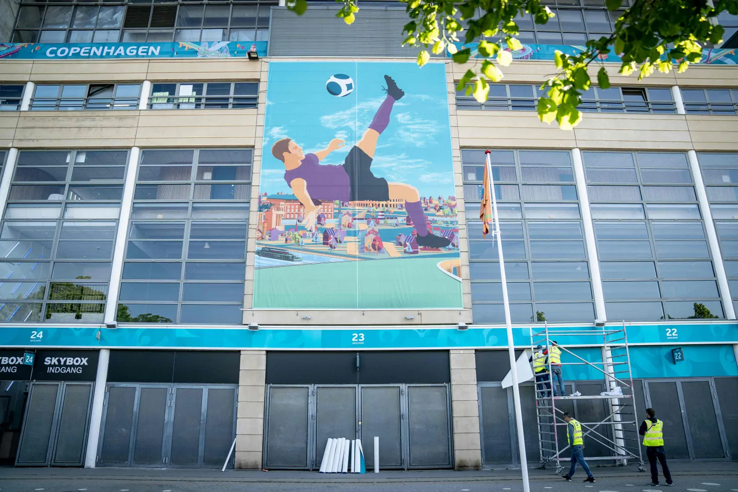 UEFA jalgpalli EMi plakat Taani Kopenhaageni Parken staadioni seinal