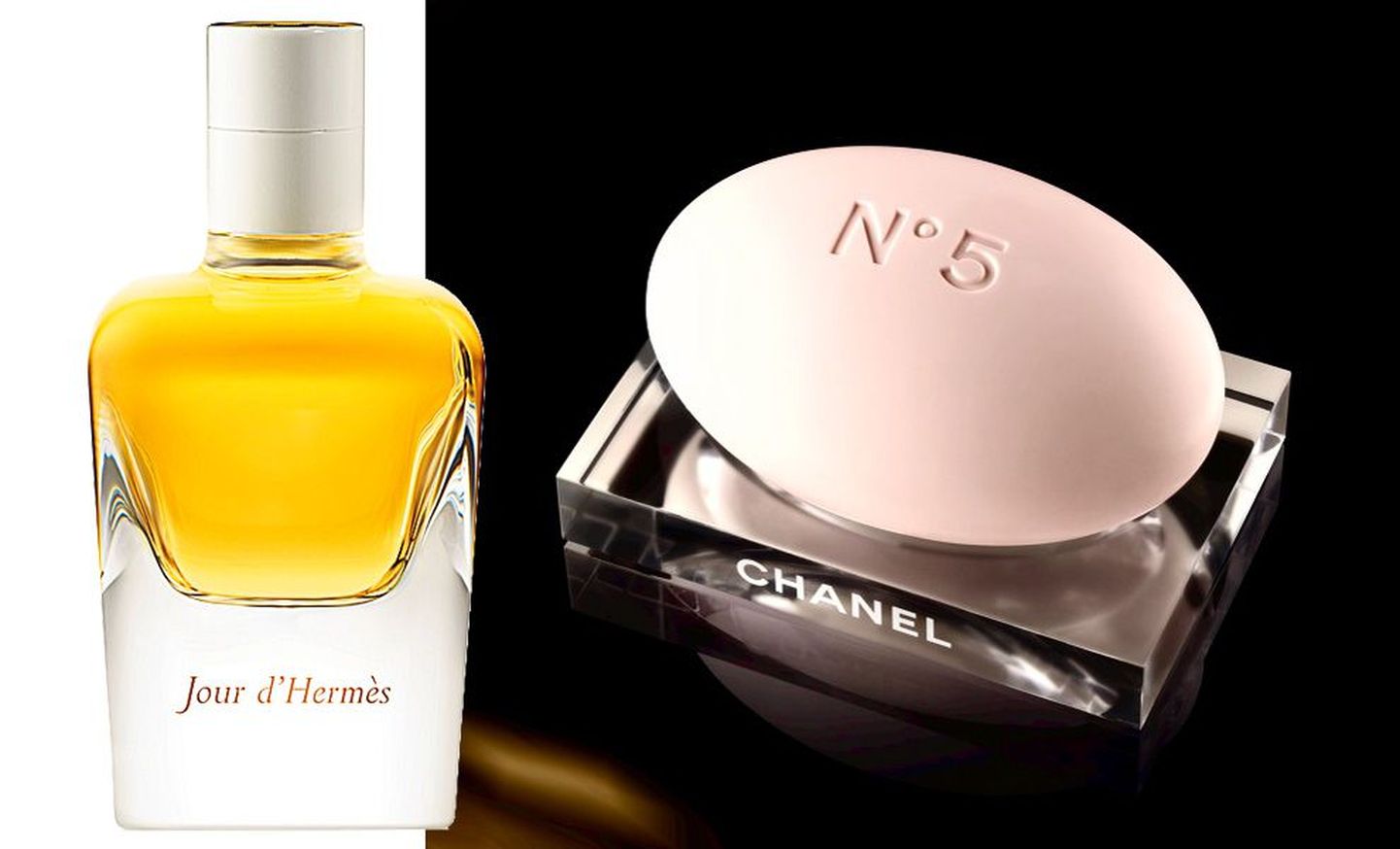Hermés Jour D’Hermés parfüüm ja Chanel Nr 5 seep.