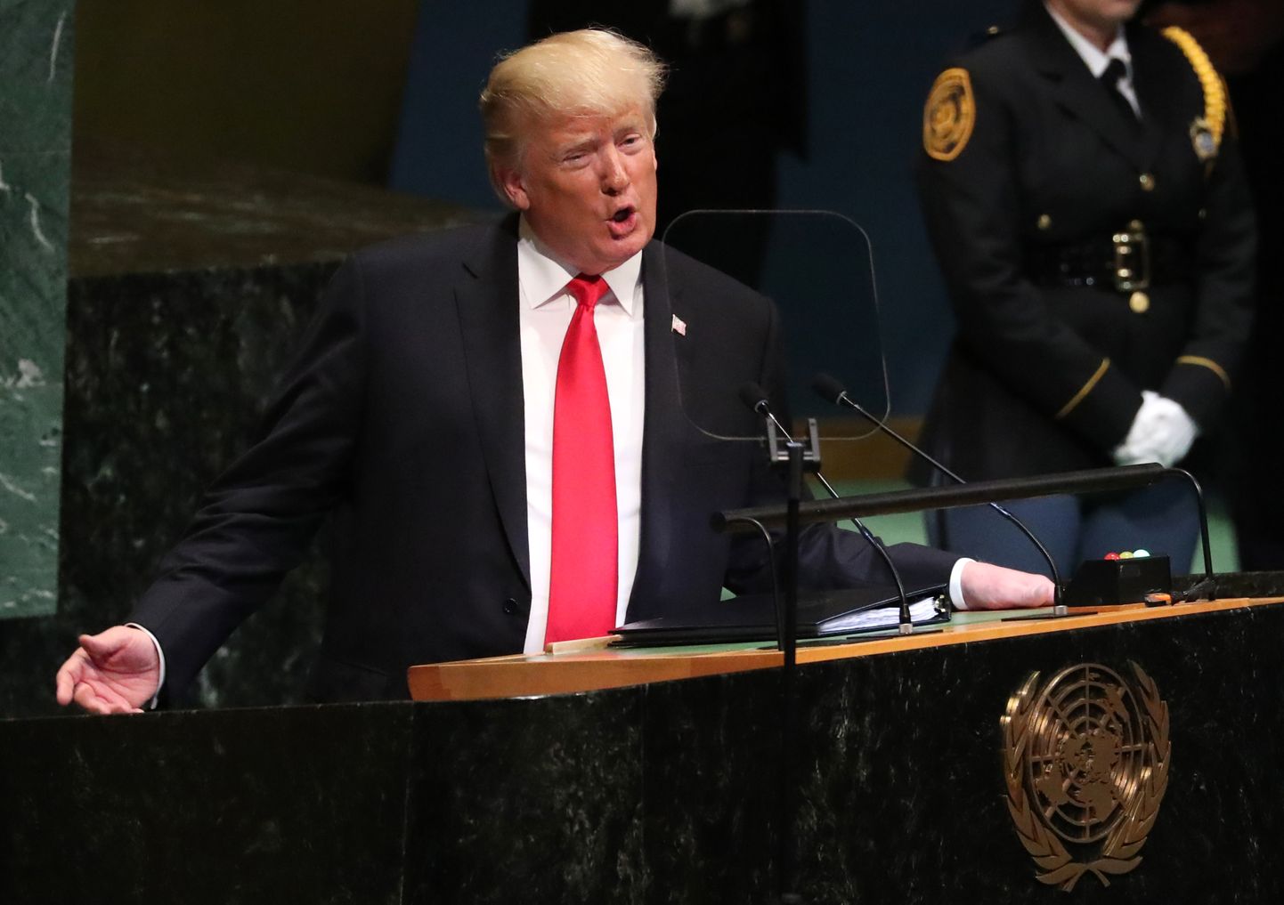 USA president Donald Trump kõnelemas täna New Yorgis ÜRO Peaassambleel.