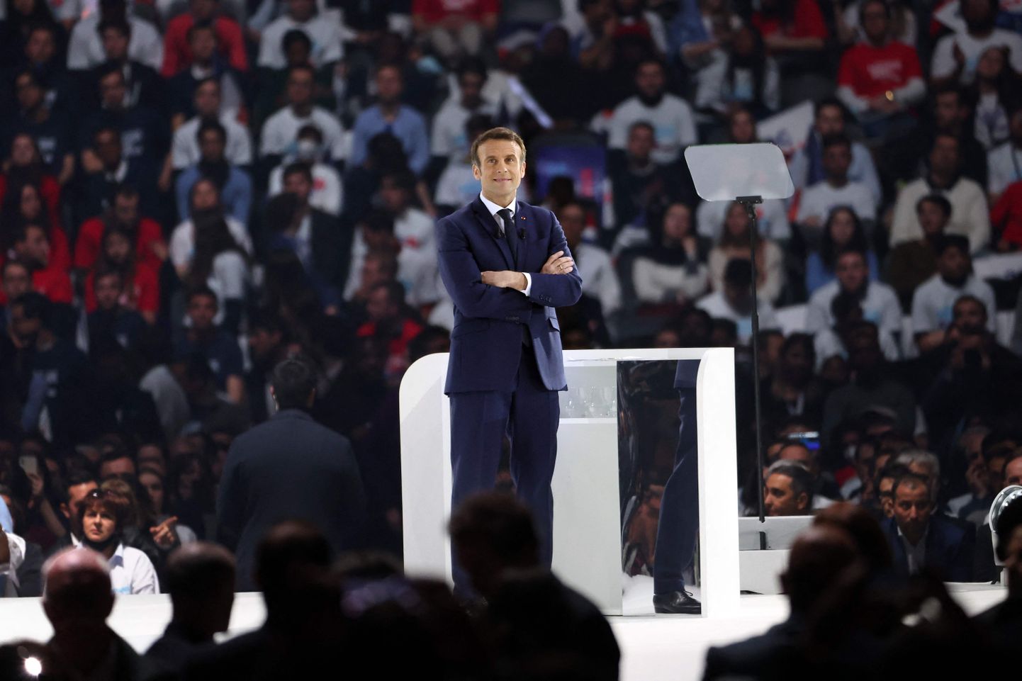 Prantsuse president Emmanuel Macron oma esimesel suurel tagasivalimiskampaania üritusel 2. aprillil.
