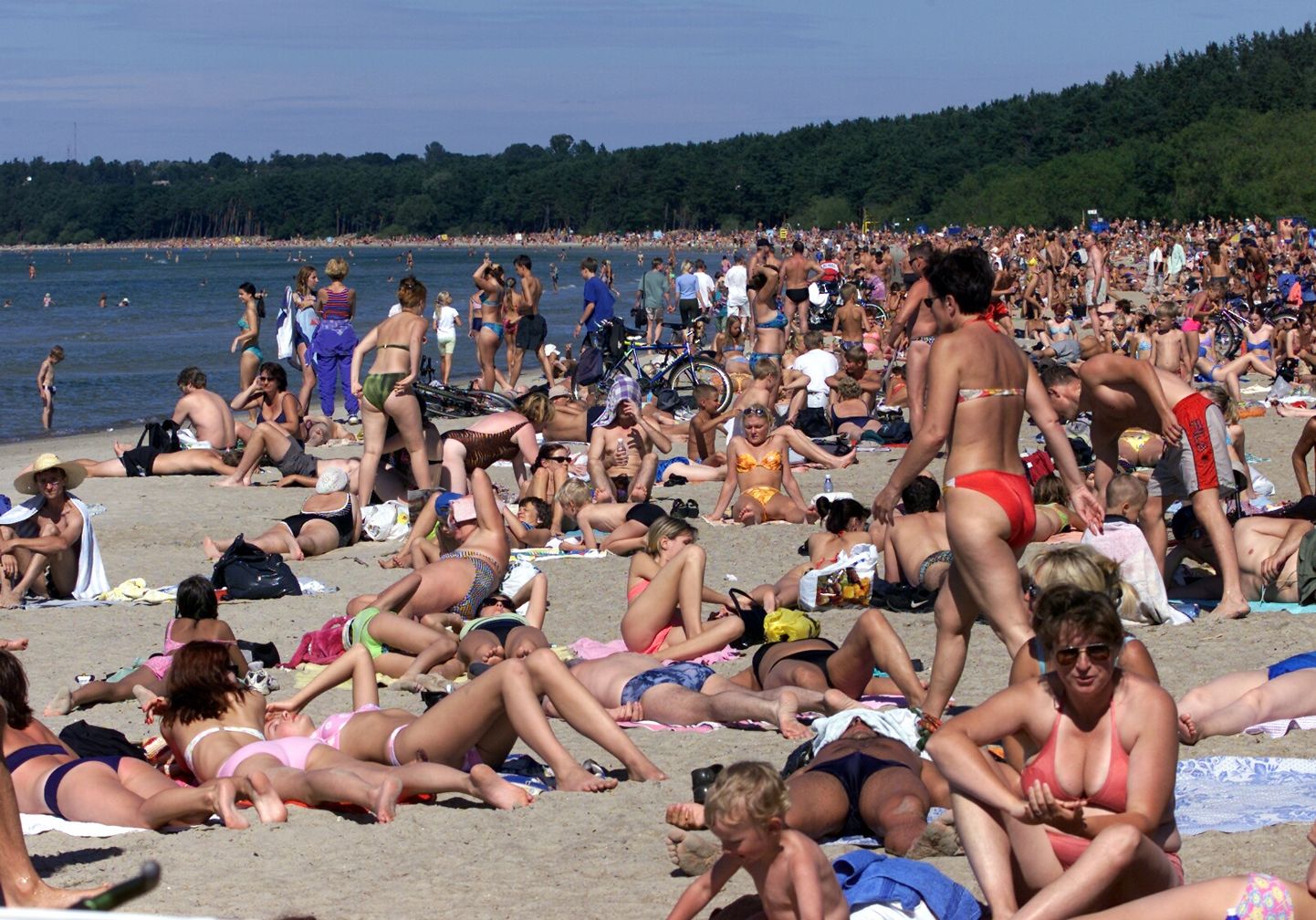 Люди отдыхают на пляже.