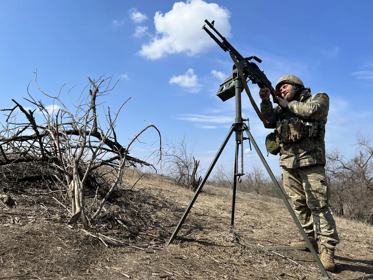 Ukrainian airborne infantry soldier engaged in short range air defense a few kilometres from Chasiv Yar, Donetsk oblast.