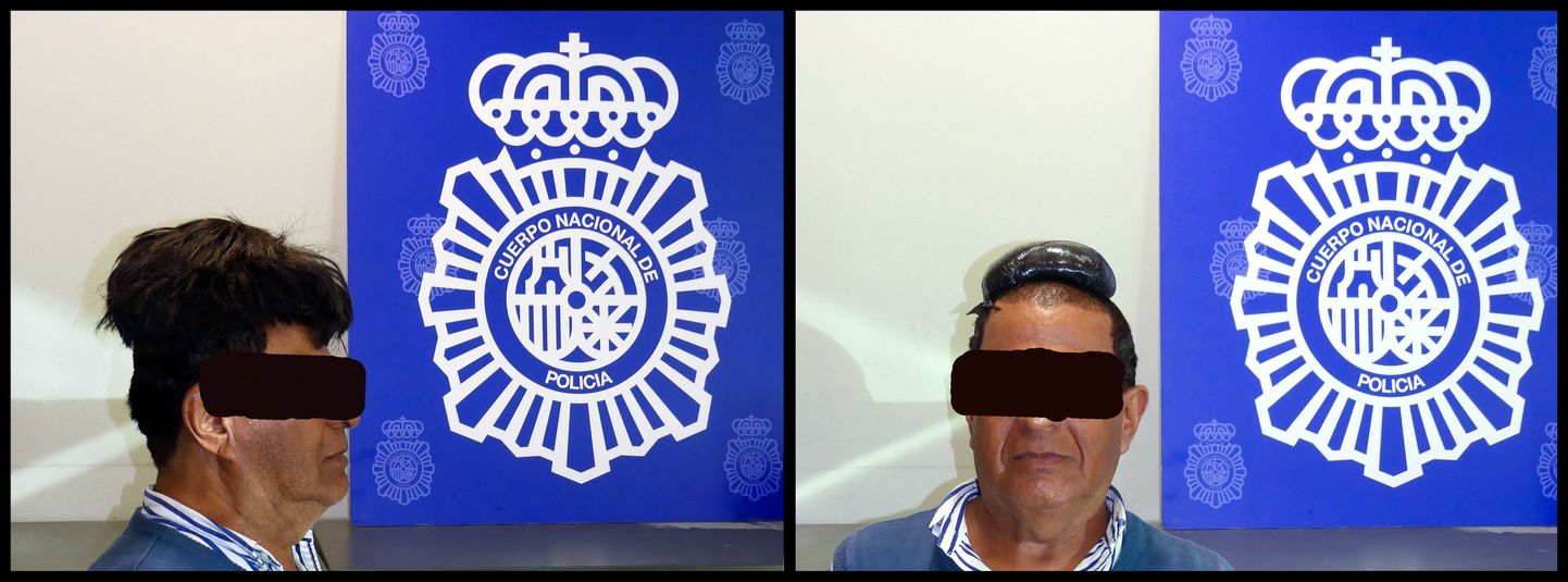 Hispaania politsei avaldatud pildid mehest, kes proovis eelmisel kuul smuugeldada riiki kokaiini oma paruka all.