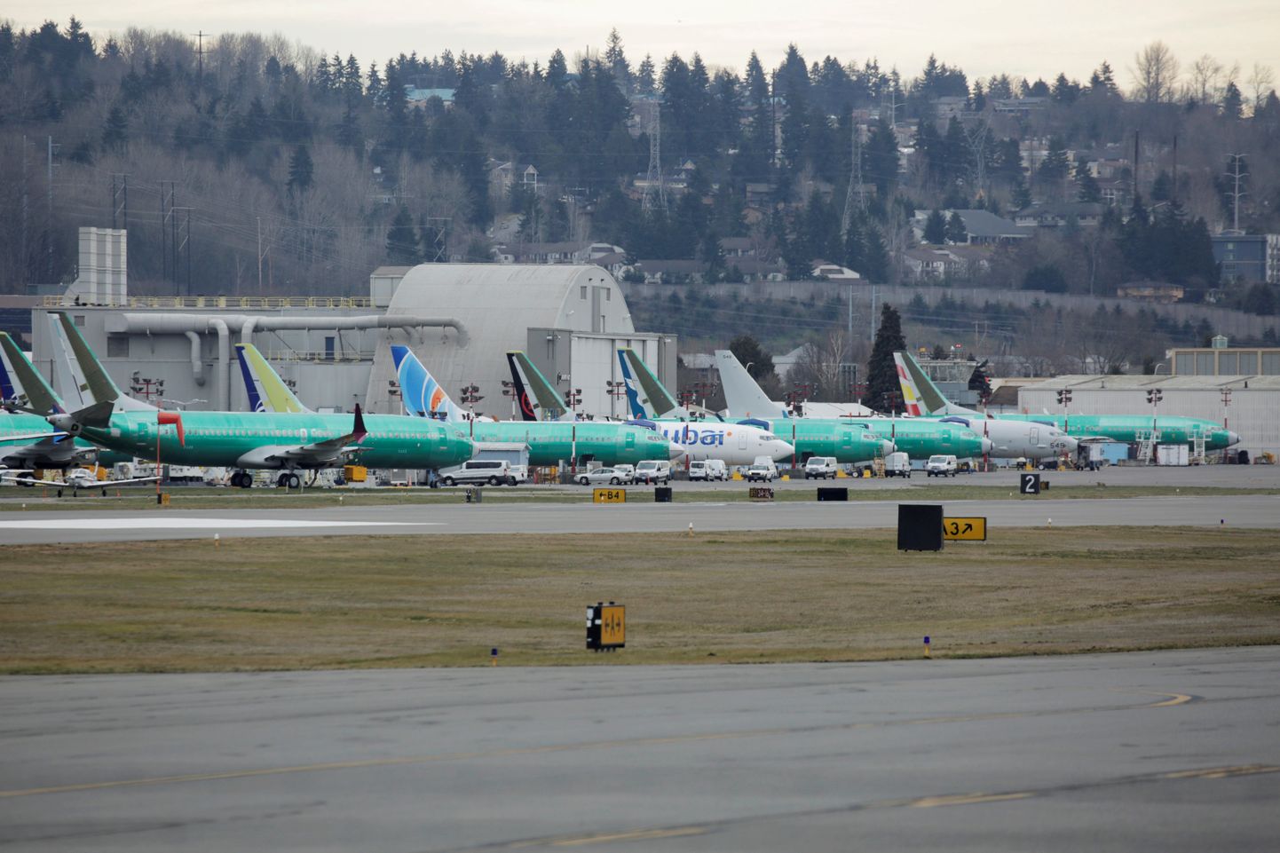 "Boeing 737 MAX" lidmašīnas pie aviorūpnīcas Vašingtonā.