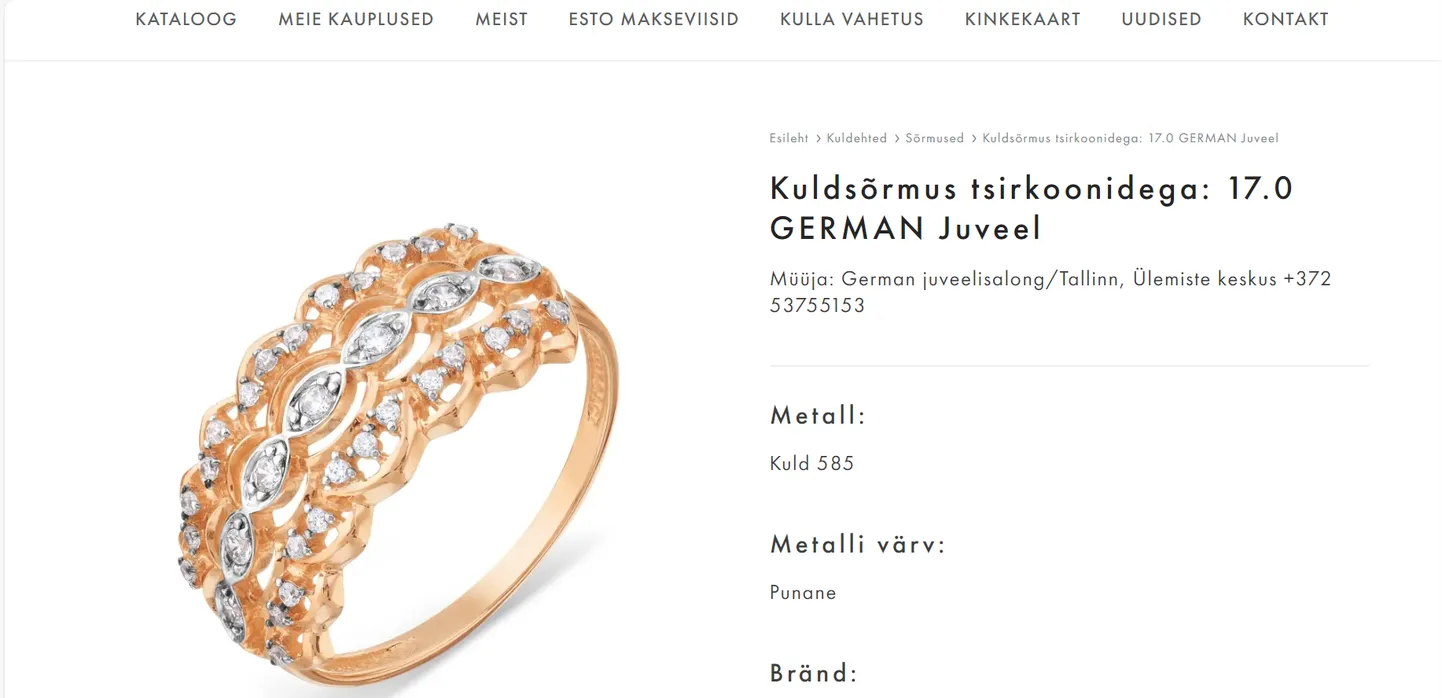 Venemaal toodetud sõrmuse müük.