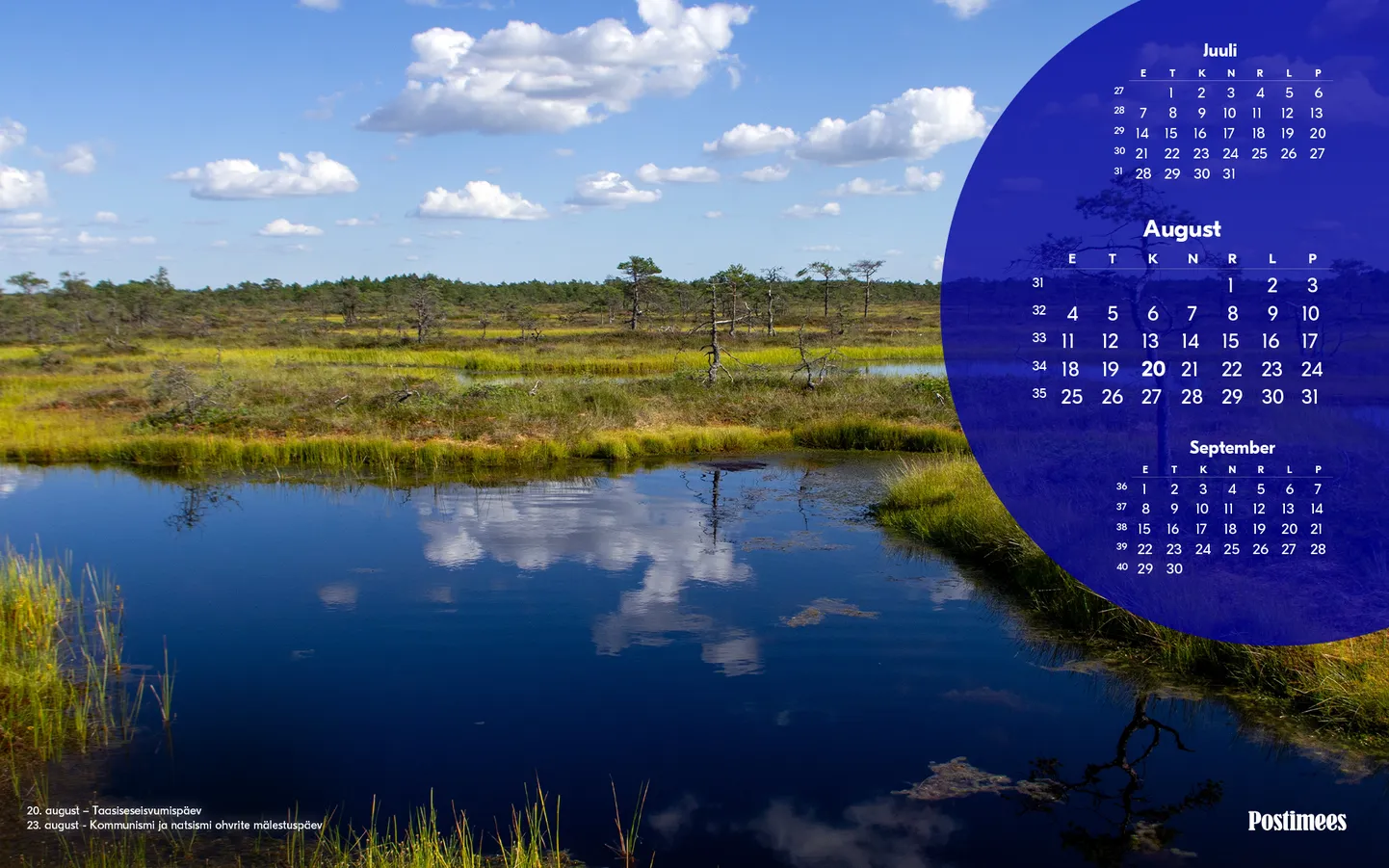 Postimehe augustikuu kalender.