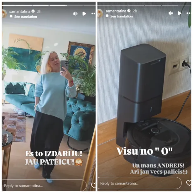 Samantas Tīnas "Instagram" īsie stāstiņi.