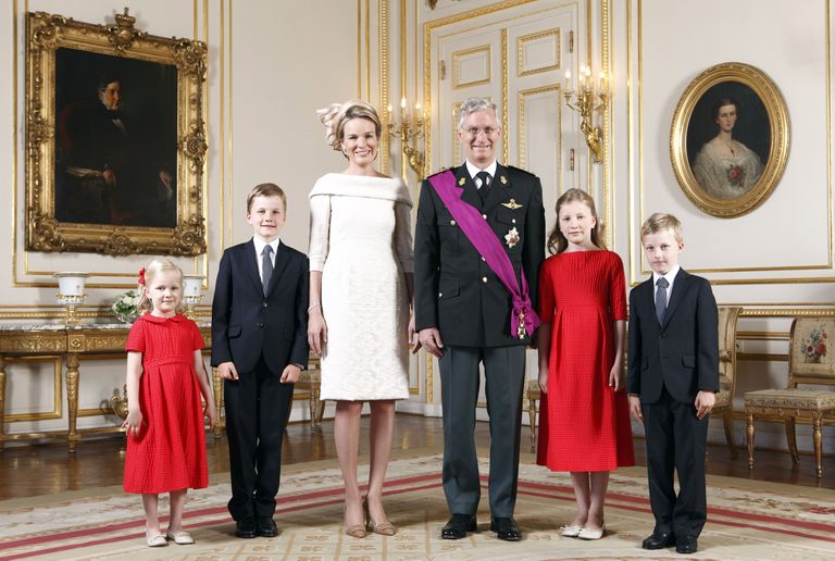Belgia kuninglik perekond vasakult: printsess Eleonore, prints Gabriel, kuninganna Mathilde, kuningas Philippe, printsess Elisabeth ja prints Emmanuel