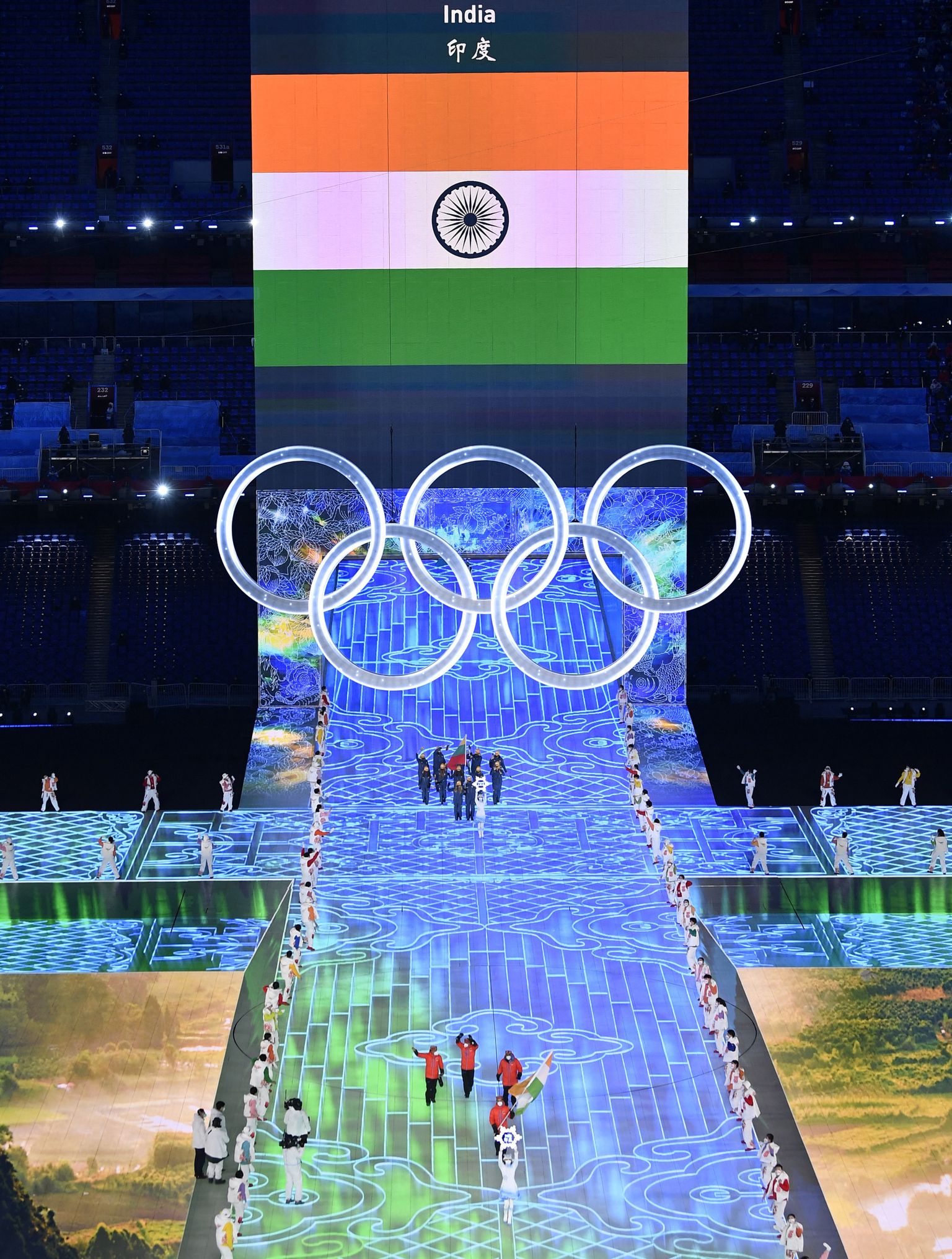 Indijas karogs un olimpiskie riņķi