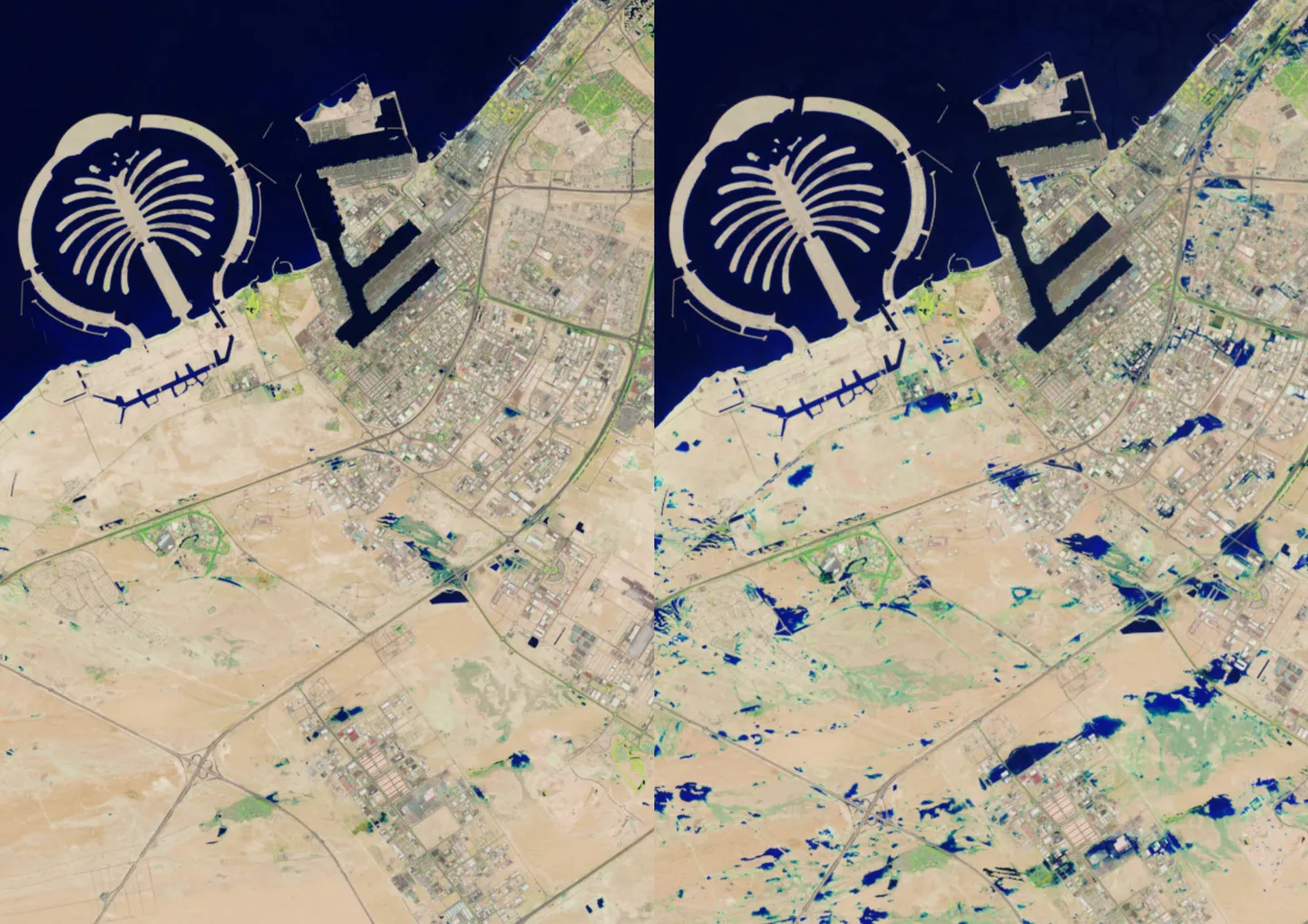 Dubaija pirms un pēc plūdiem
