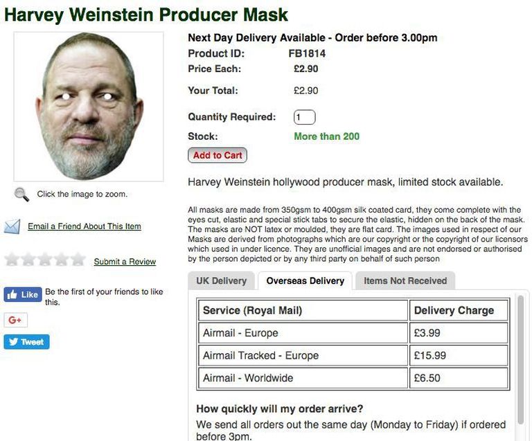 Harvey Weinsteini halloweeni mask