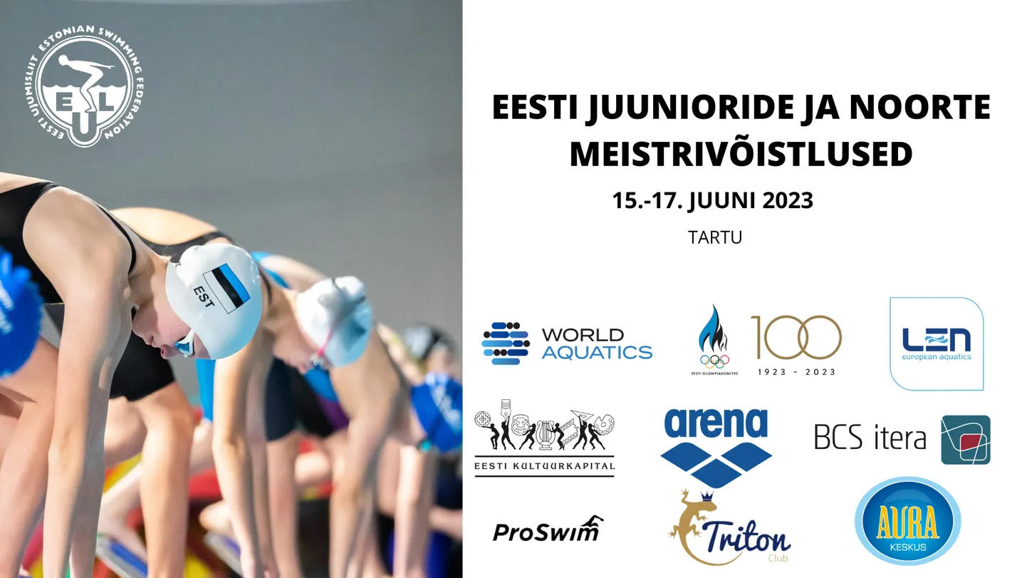 15.-17. juunil 2023 toimuvad Tartus, Aura Veekeskuses ujumise Eesti juunioride ja noorte meistrivõistlused