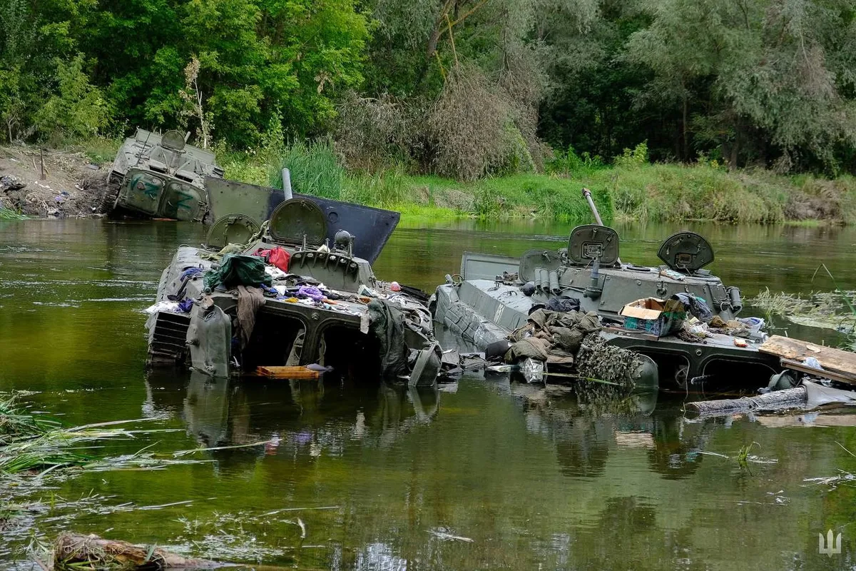 Armoured fighting vehicles abandoned by Russian troops in Kharkiv region, September 2022.