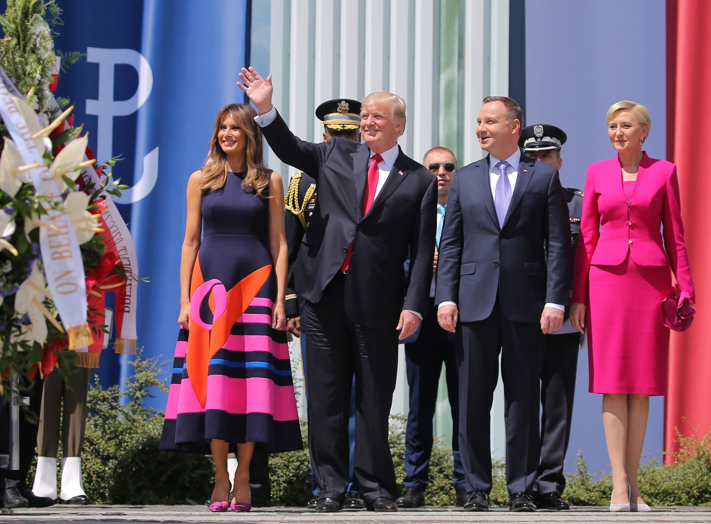USA president Donald Trump ja esileedi Melania juulis Varssavis koos Poola president Andrzej Duda ja tema abikaasa Agata Kornhauser-Dudaga.