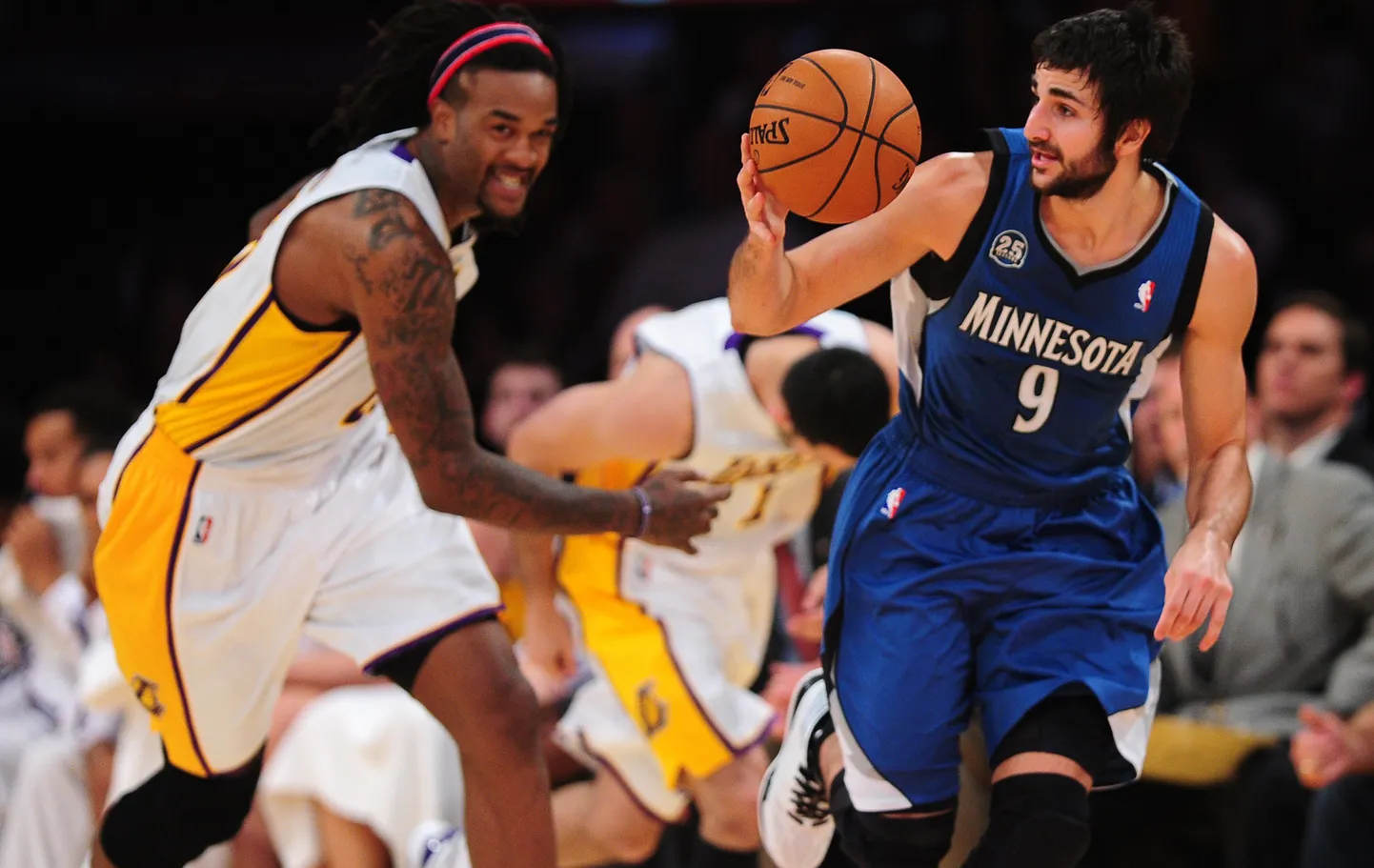 Ricky Rubio (paremal) kohtumises Los Angeles Lakersi vastu.