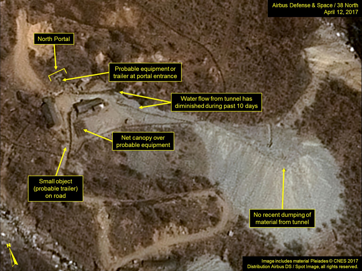 Satelliidifoto Põhja-Korea Punggye-ri tuumapolügonist.